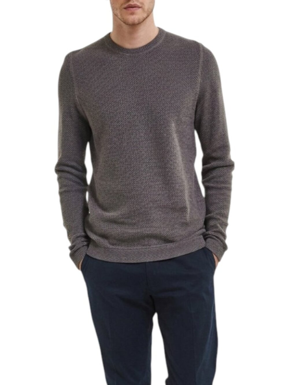 NN07 Brown Sweater Honeycomb Crewneck Cotton Knit Hubert Size M